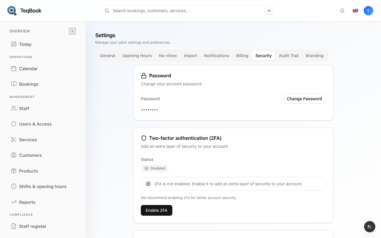 manage account security screenshot